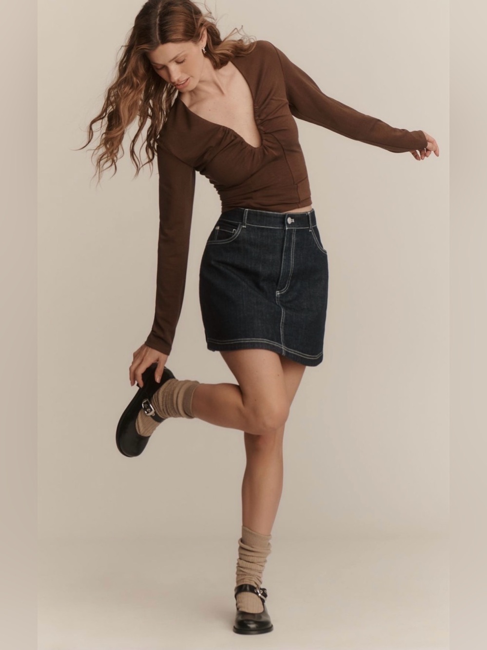 NWT, Pilcro Dark Indigo Denim Mini Skirt with Bow Stitching Size Small